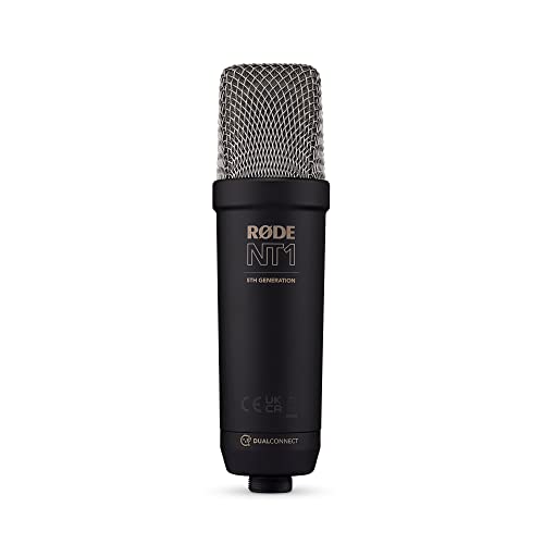 RØDE NT1 5th Gen Studio Condenser Microphone with XLR & USB, 32-bit Float Recording – Black