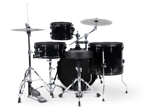 Natal DNA Stealth Compact Drum Kit with Mesh Heads, Low Volume Cymbals, Sticks & Stool – Black