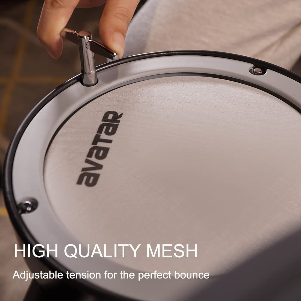 HXW SD61-4 Compact Electronic Drum Kit with Mesh Heads, 200+ Sounds, USB-MIDI, Solid Rack, Drum Key & Sticks