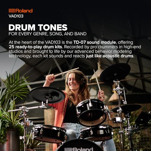 Roland VAD103 V-Drums Electronic Drum Kit with TD-07 Sound Module, Bluetooth & Mesh Heads – Black
