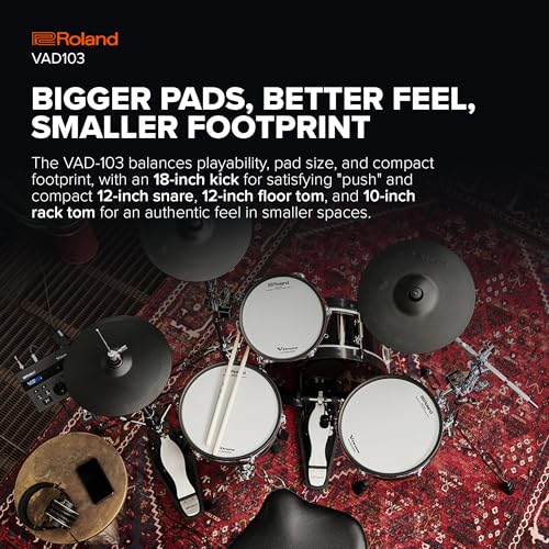 Roland VAD103 V-Drums Electronic Drum Kit with TD-07 Sound Module, Bluetooth & Mesh Heads – Black