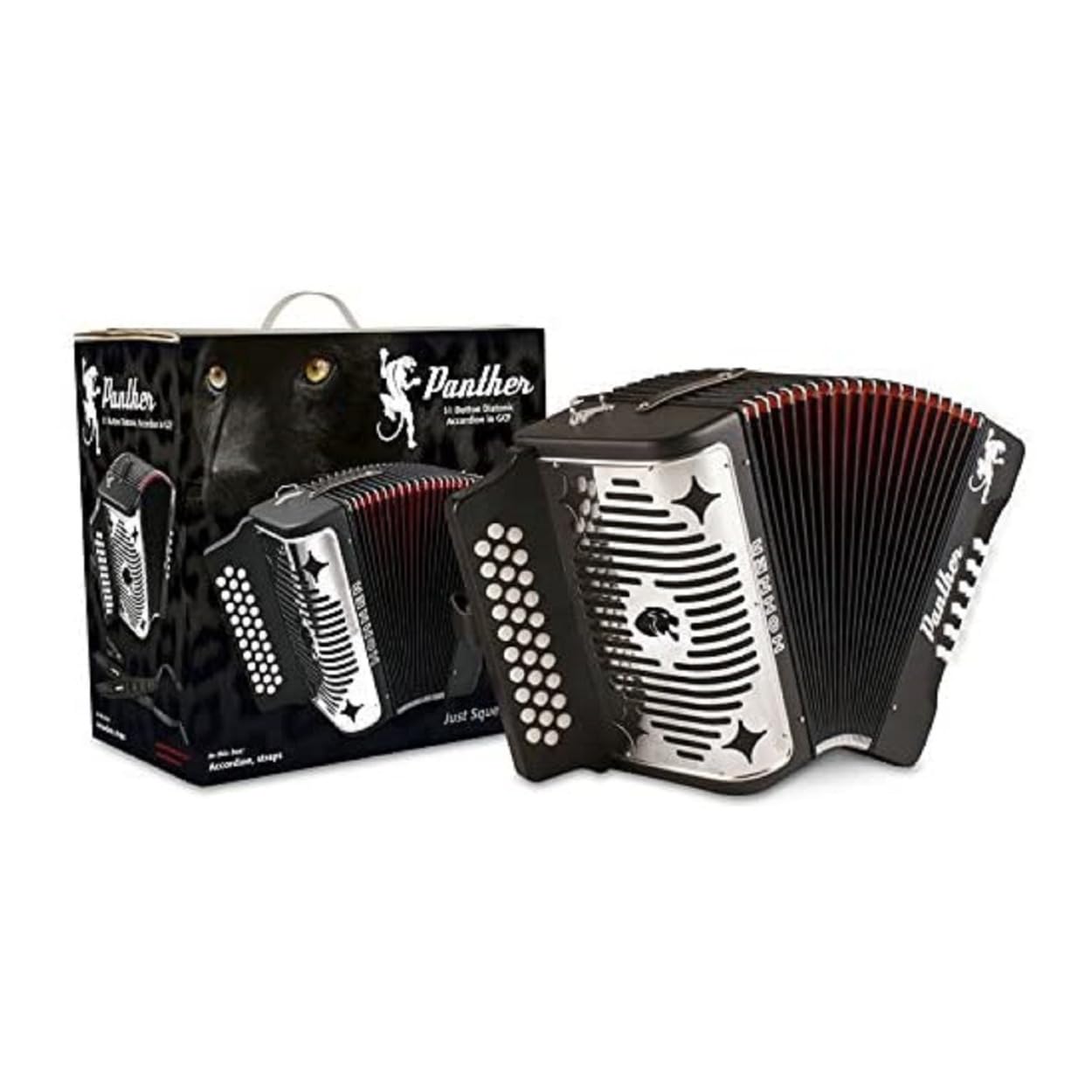 Hohner Panther Accordion G-C-F 31-Button Diatonic with 12 Bass Buttons – Black