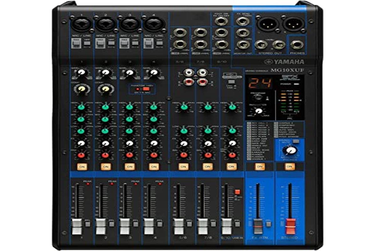 Yamaha MG10XUF 10-Channel Compact Mixing Console with USB, SPX Digital Effects and D-PRE Mic Preamps – Black