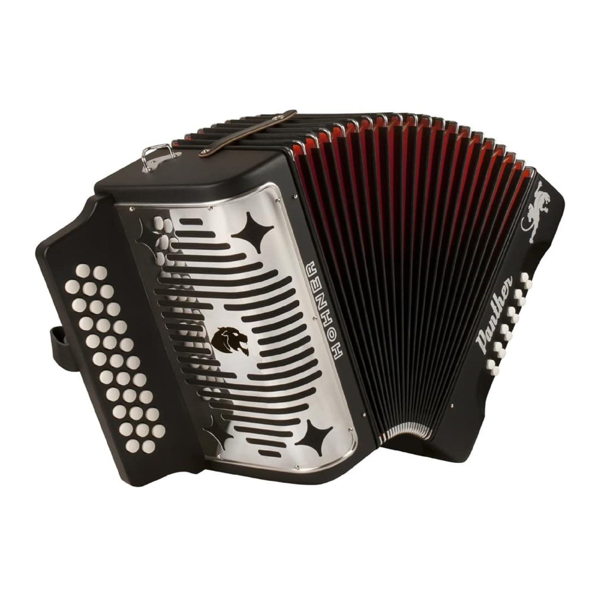 Hohner Panther Accordion G-C-F 31-Button Diatonic with 12 Bass Buttons – Black