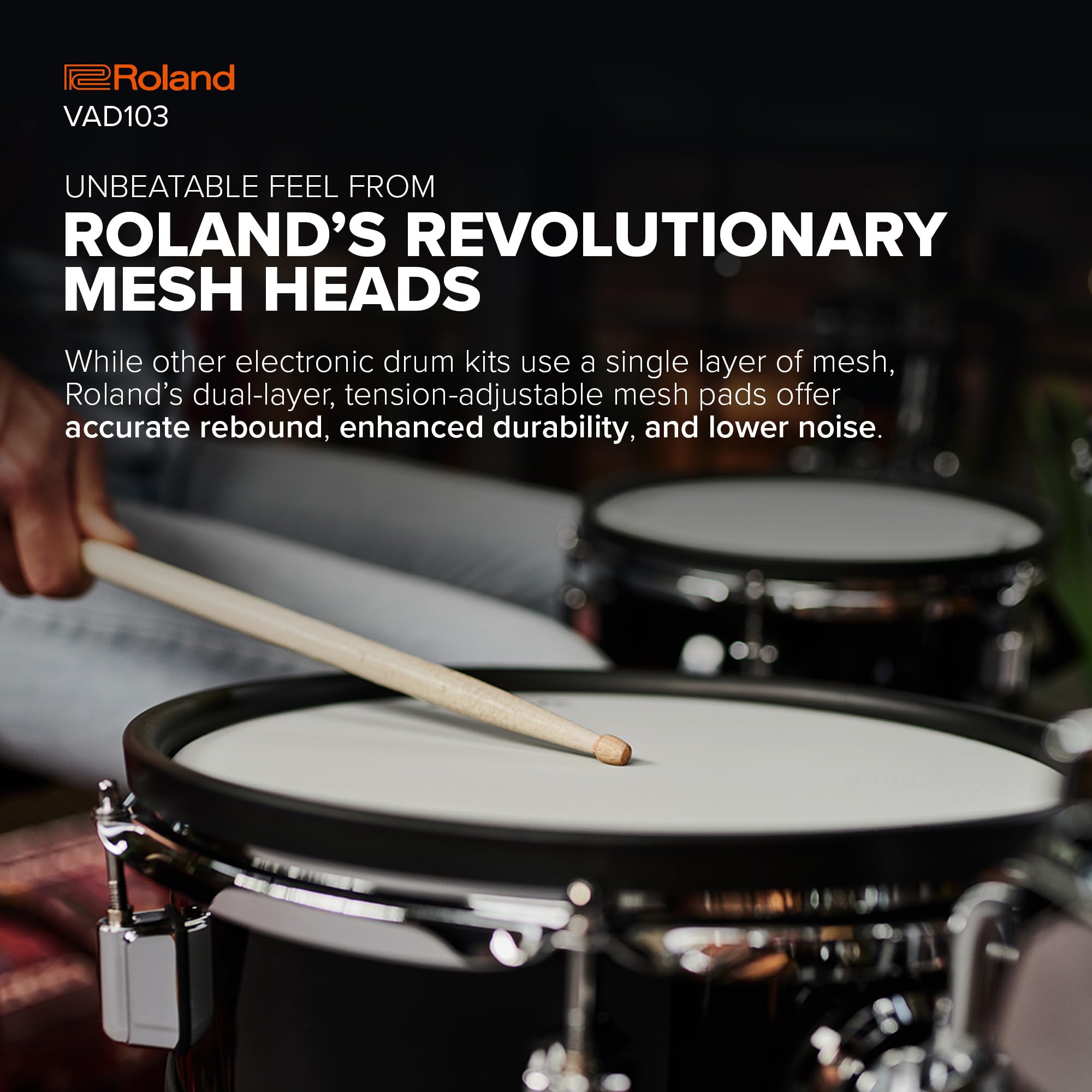 Roland VAD103 V-Drums Electronic Drum Kit with TD-07 Sound Module, Bluetooth & Mesh Heads – Black