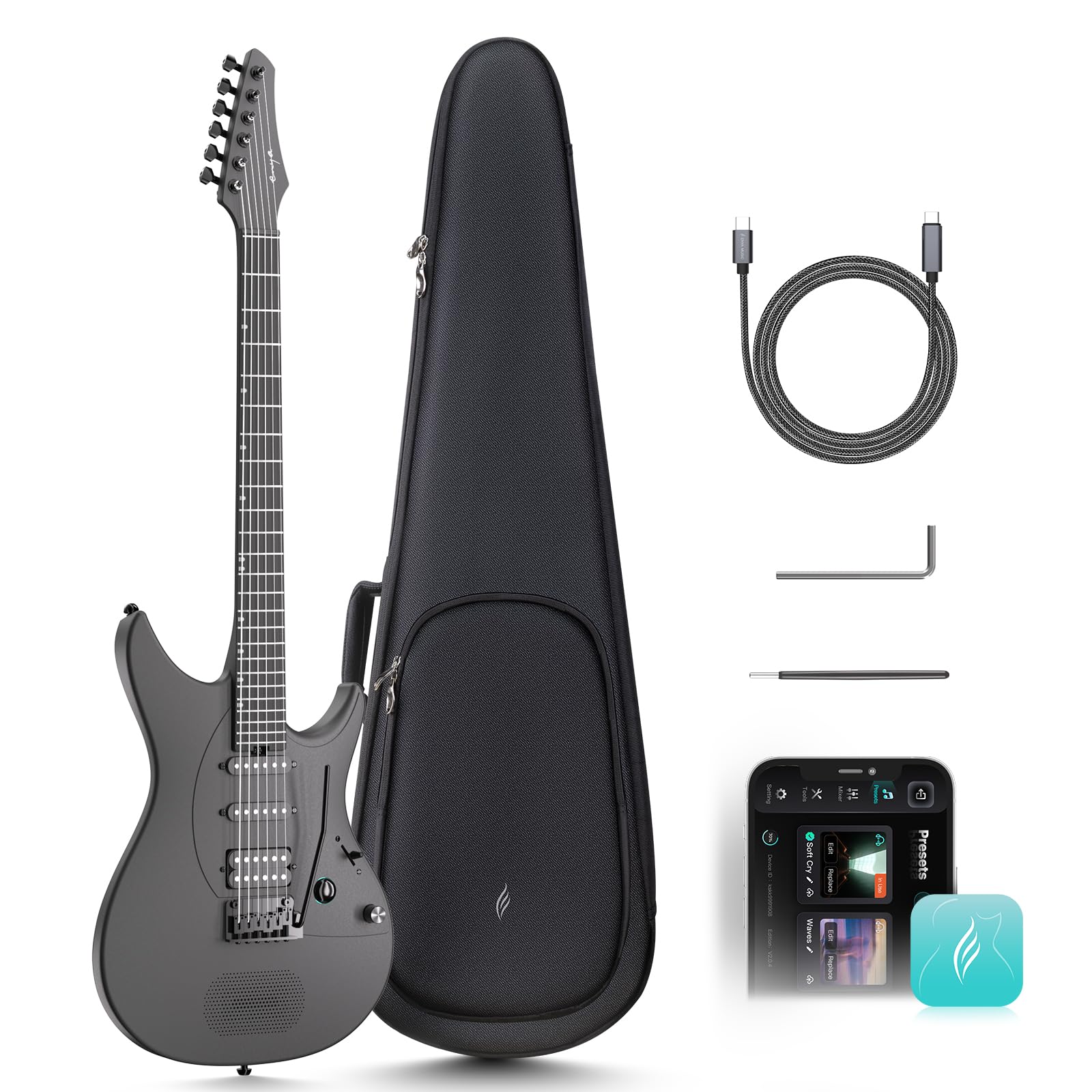 Enya Inspire 39 Inch Smart Electric Guitar – Carbon Fibre – Built-In 15W Speaker, Presets & Gig Bag
