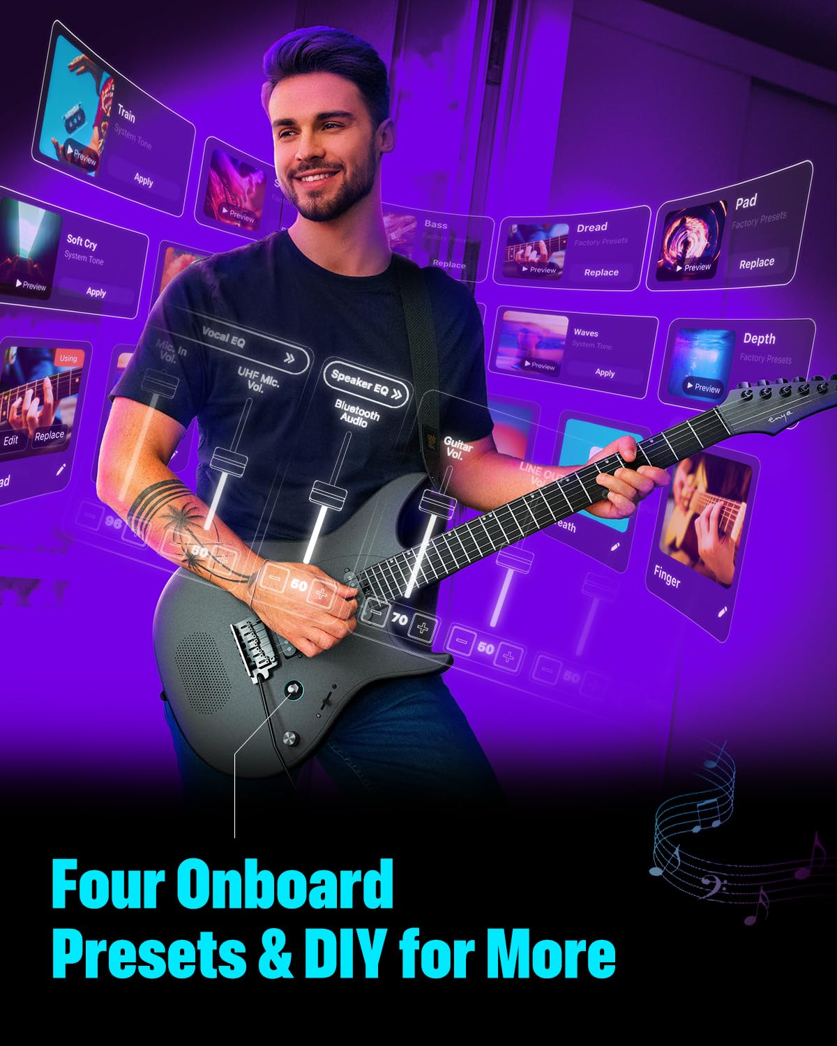 Enya Inspire 39 Inch Smart Electric Guitar – Carbon Fibre – Built-In 15W Speaker, Presets & Gig Bag