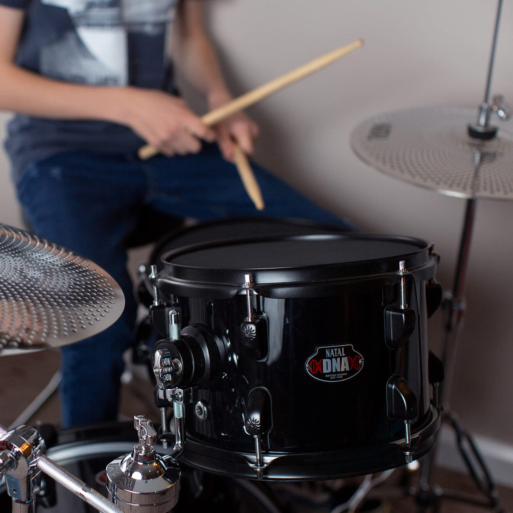 Natal DNA Stealth Compact Drum Kit with Mesh Heads, Low Volume Cymbals, Sticks & Stool – Black