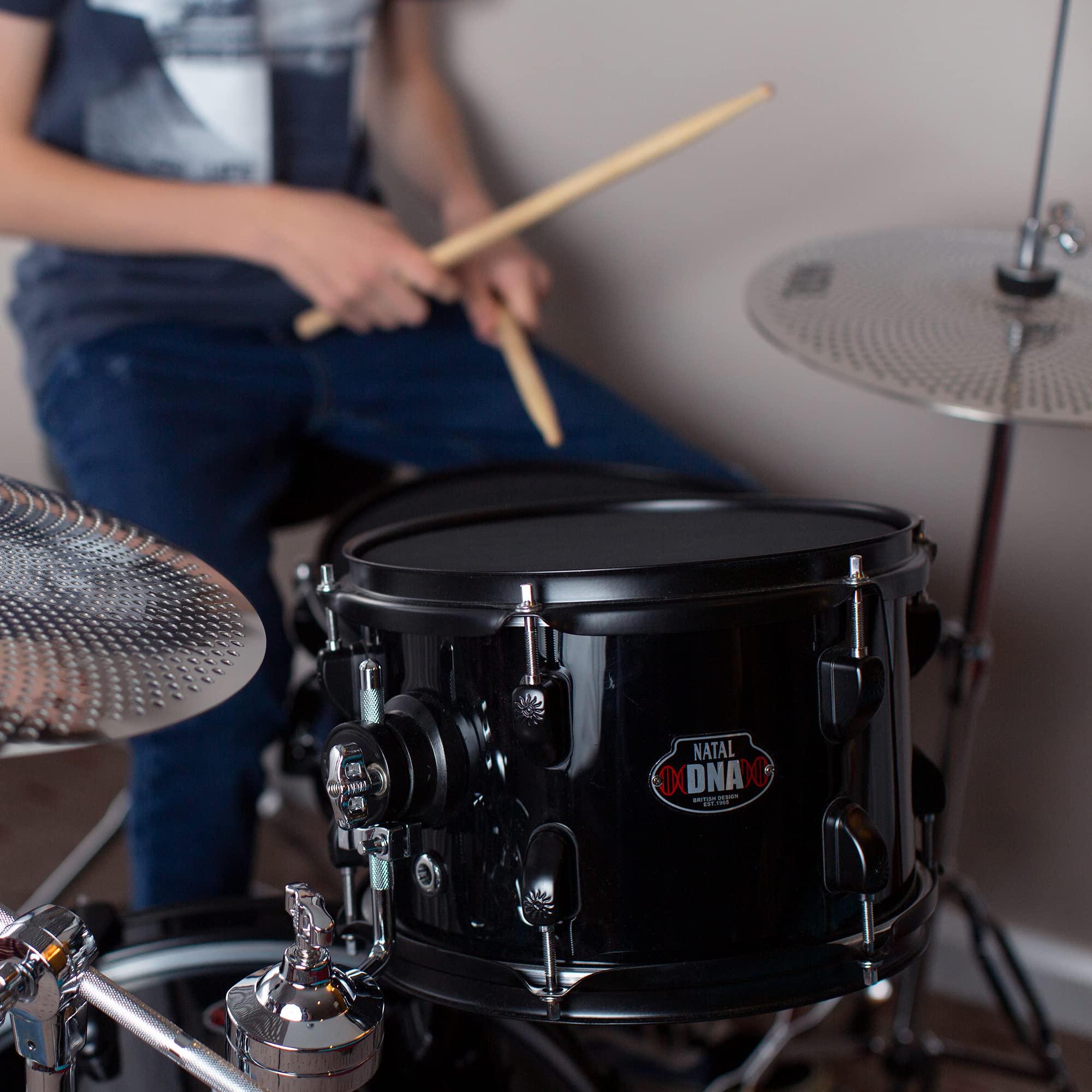 Natal DNA Stealth Compact Drum Kit with Mesh Heads, Low Volume Cymbals, Sticks & Stool – Black