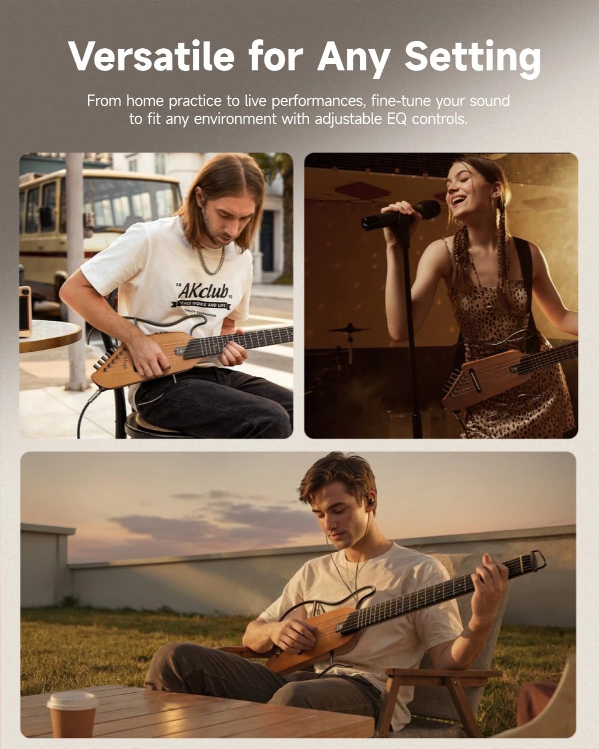 Donner HUSH-I Travel Guitar – Ultra-Light Headless Acoustic-Electric – Maple Body with Removable Frames and Gig Bag