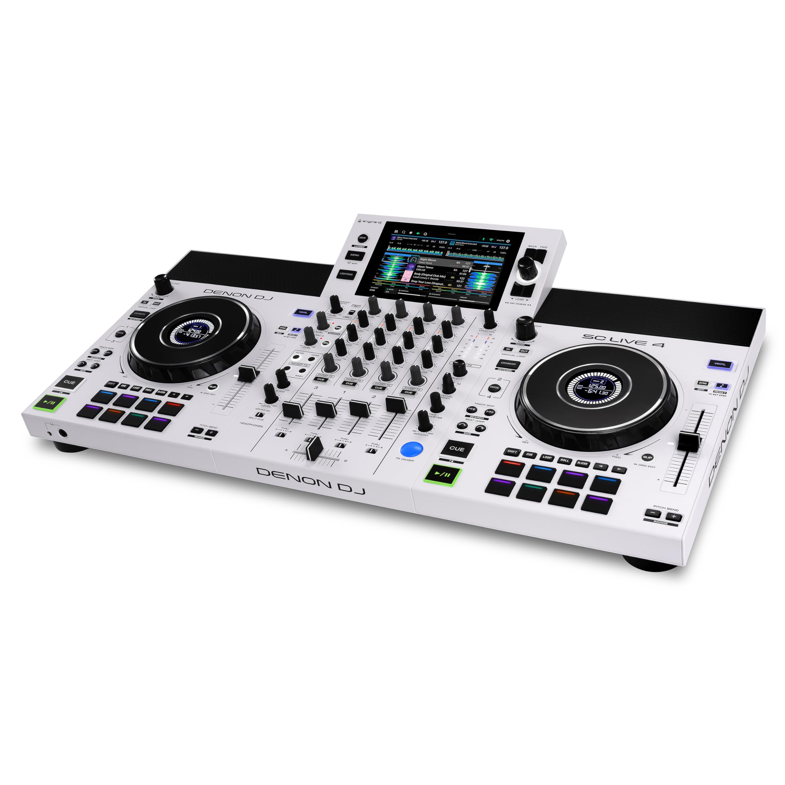 Denon DJ SC LIVE 4 WHITE – Standalone 4-Deck DJ Controller with Stems, Wi-Fi Streaming & Built-in Speakers