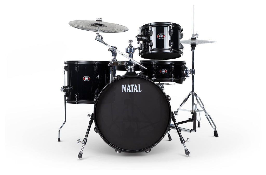 Natal DNA Stealth Compact Drum Kit with Mesh Heads, Low Volume Cymbals, Sticks & Stool – Black