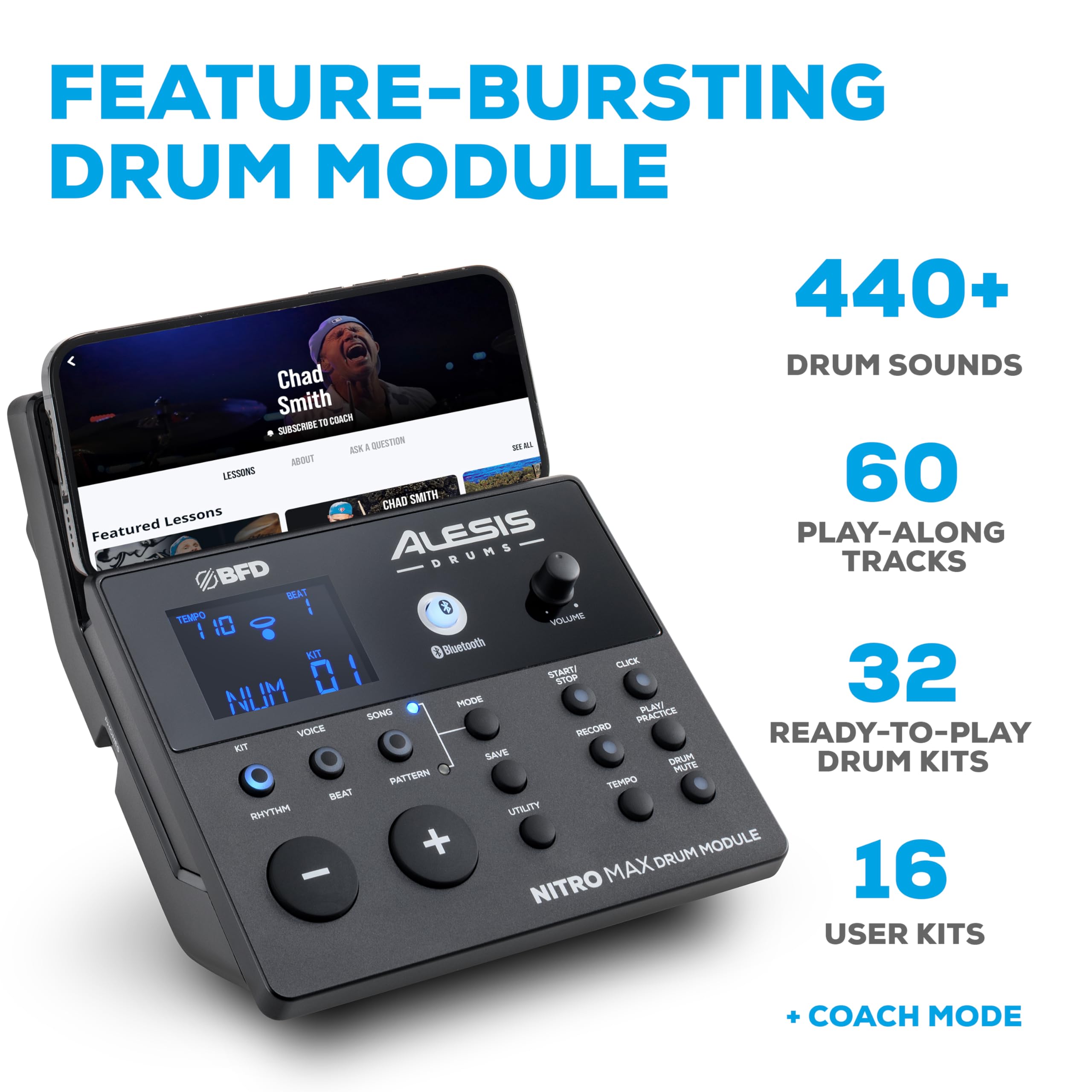 Alesis Nitro Max Electronic Drum Kit with Mesh Heads, Bluetooth, USB MIDI & 70W Rack-Mount Drum Amplifier