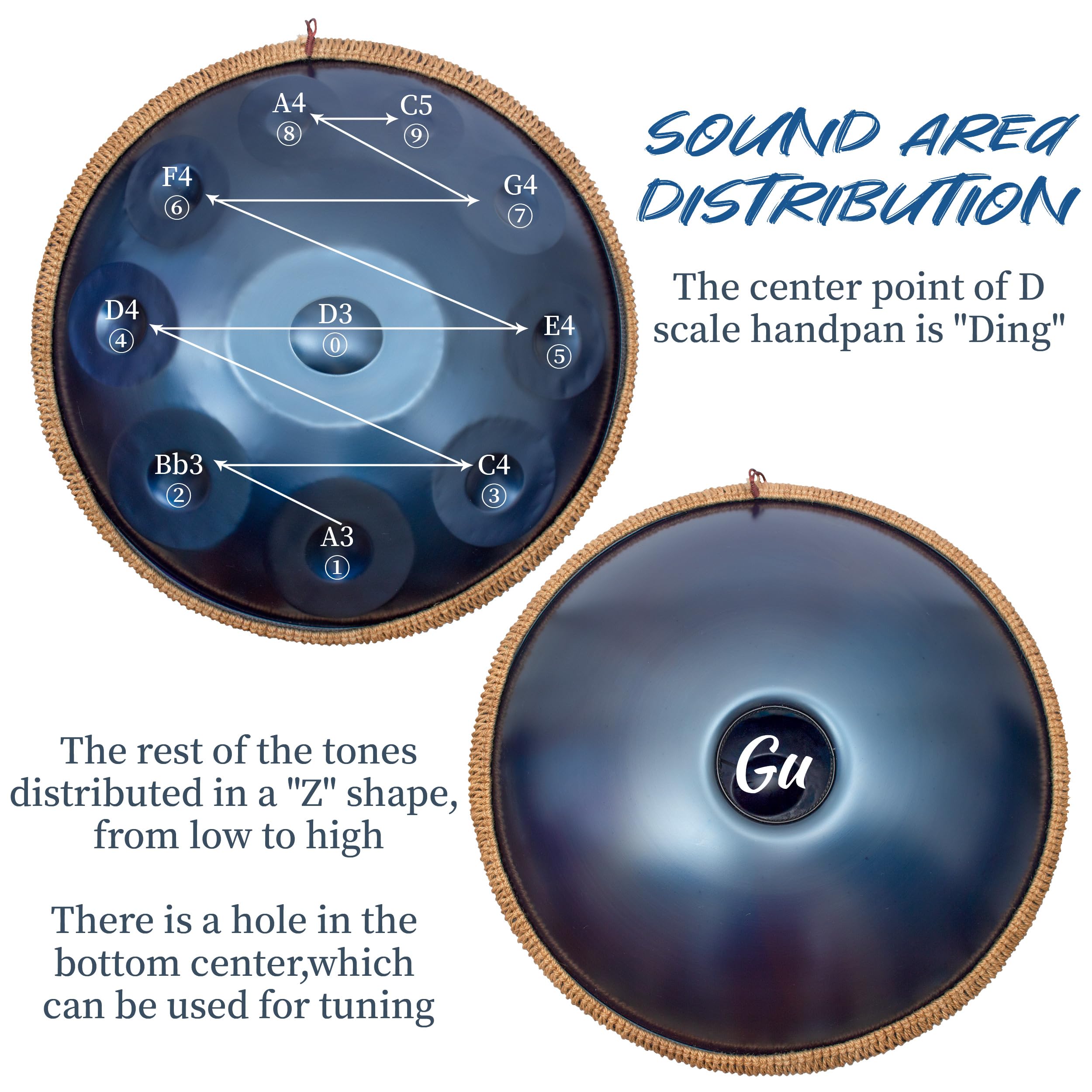 LOMUTY Steel Handpan Drum – 22 Inch, D Minor Kurd 440Hz, 10 Notes with Carry Bag, Stand & Accessories – Blue