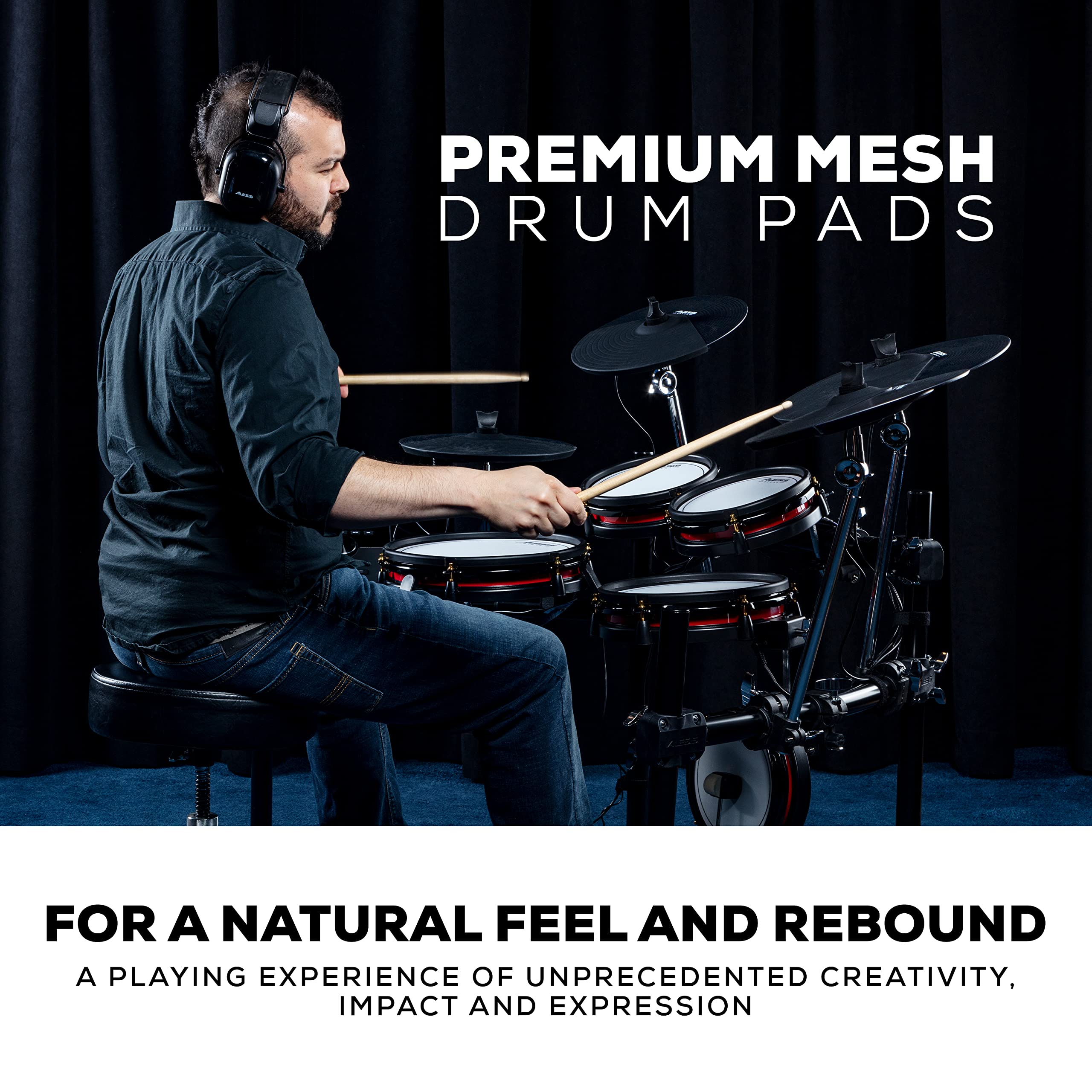 Alesis Crimson II SE Electronic Drum Kit with Mesh Pads, Triple-Zone Ride & MIDI – Black