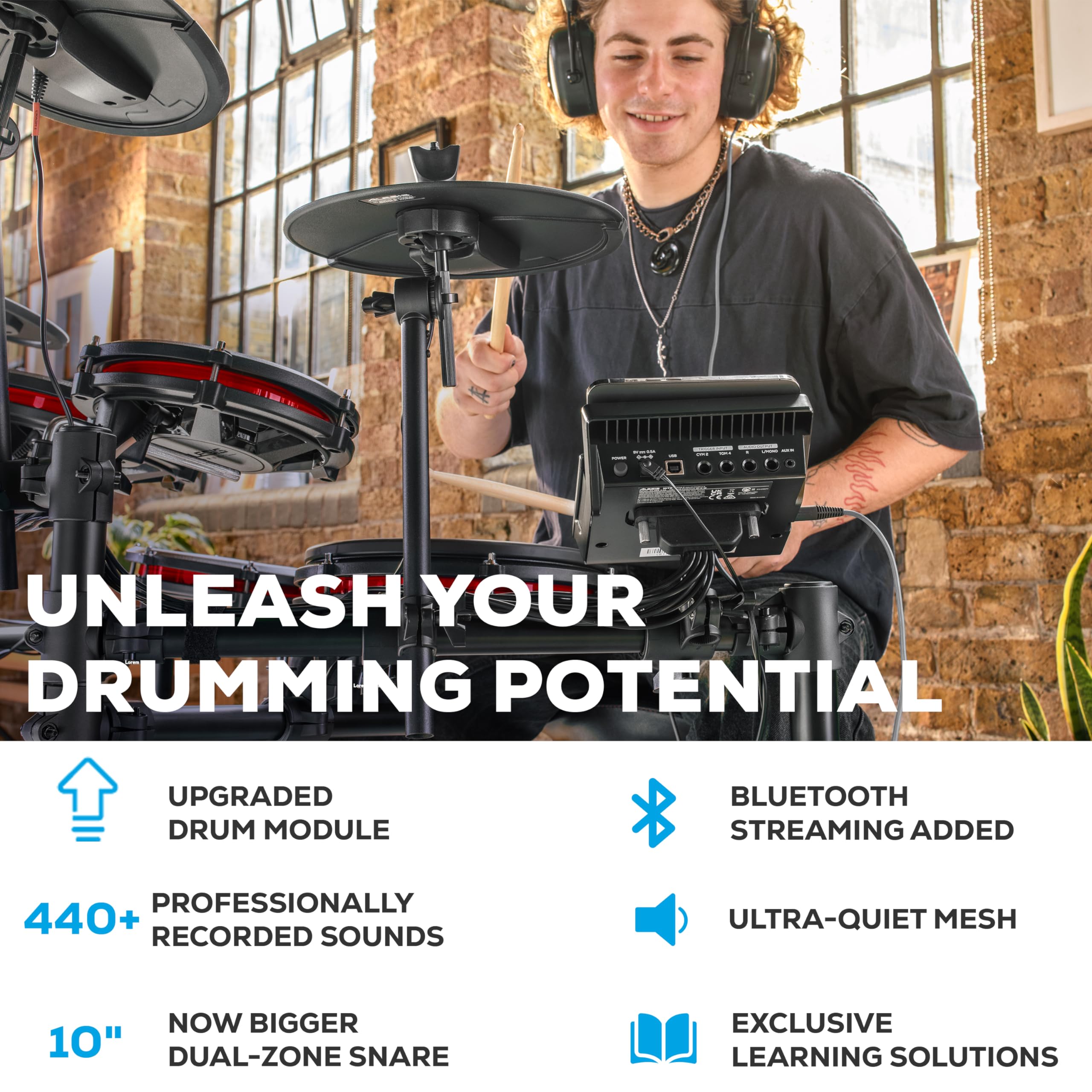 Alesis Nitro Max Electronic Drum Kit with Mesh Heads, Bluetooth, USB MIDI & 70W Rack-Mount Drum Amplifier