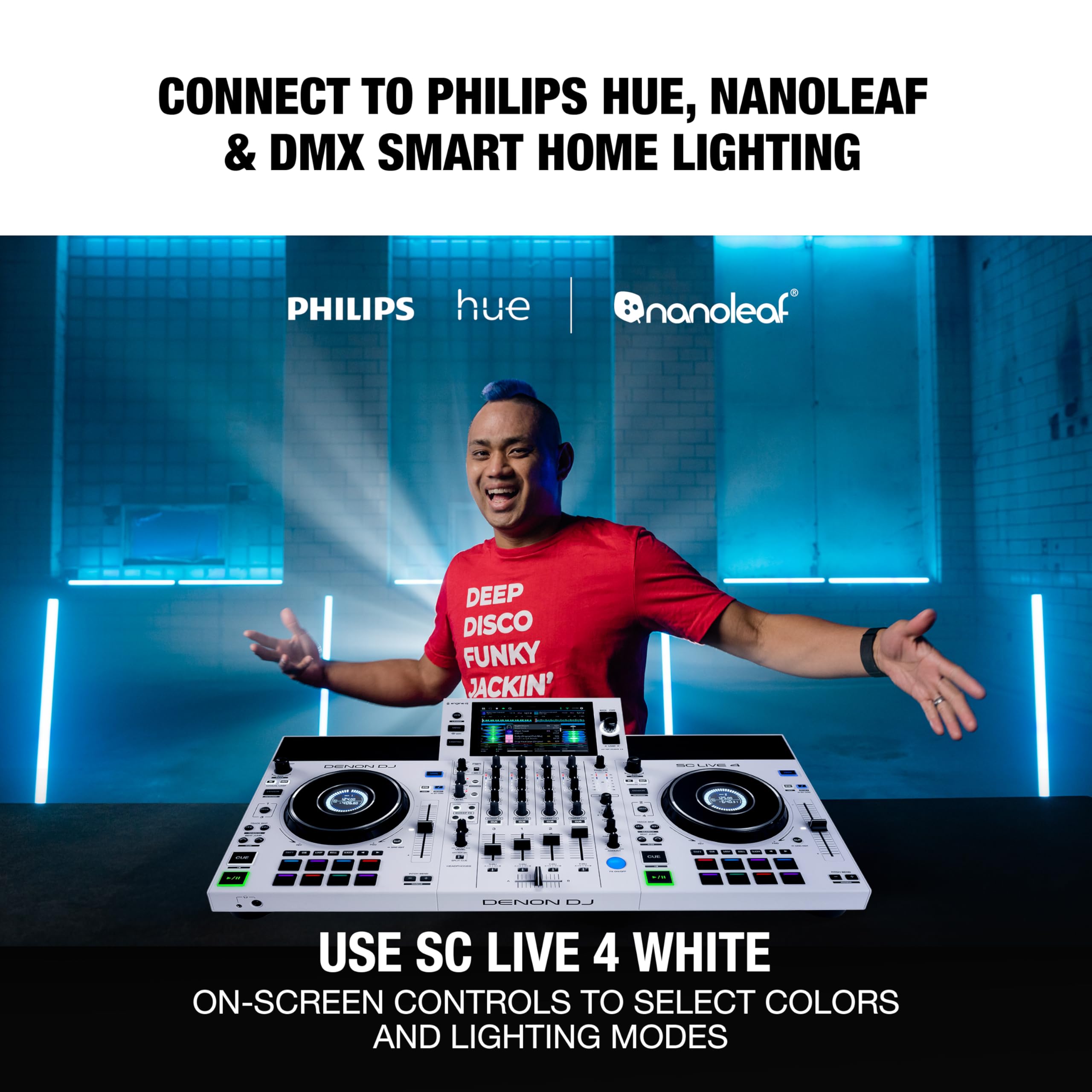 Denon DJ SC LIVE 4 WHITE – Standalone 4-Deck DJ Controller with Stems, Wi-Fi Streaming & Built-in Speakers
