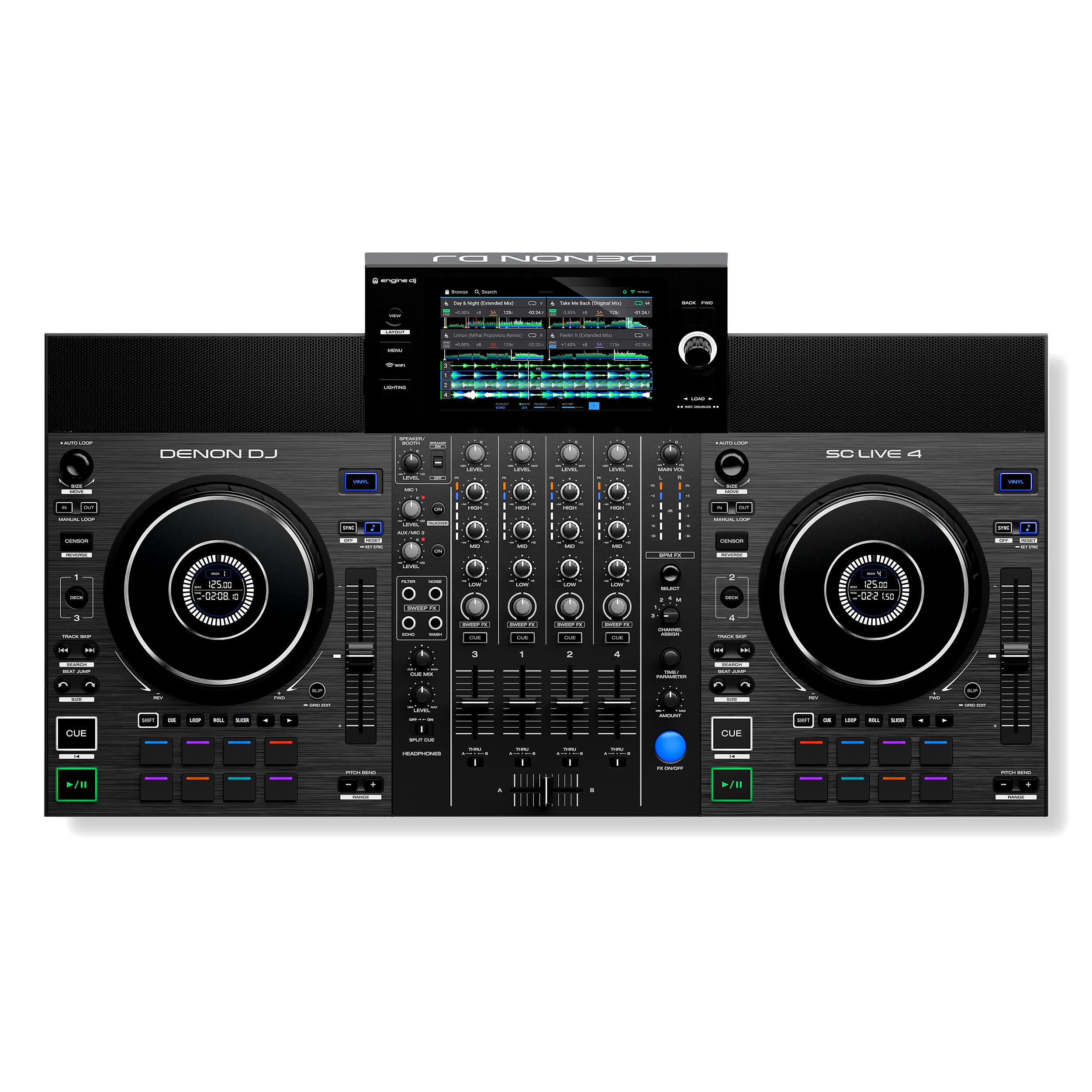 Denon DJ SC LIVE 4 Standalone DJ Controller with Wi-Fi Streaming + 2x Alto TS410 2000W 10" Active PA Speakers