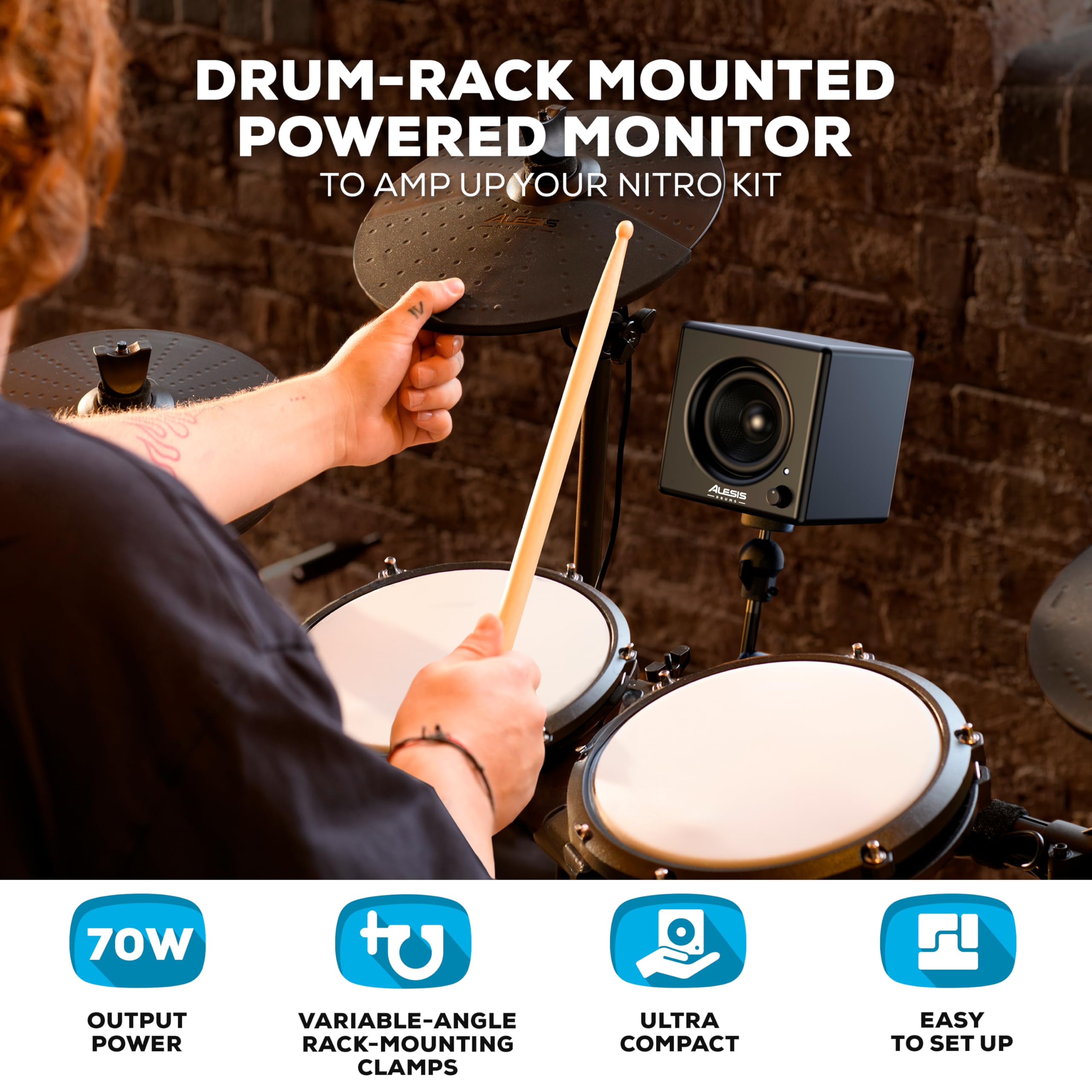Alesis Nitro Max Electronic Drum Kit with Mesh Heads, Bluetooth, USB MIDI & 70W Rack-Mount Drum Amplifier