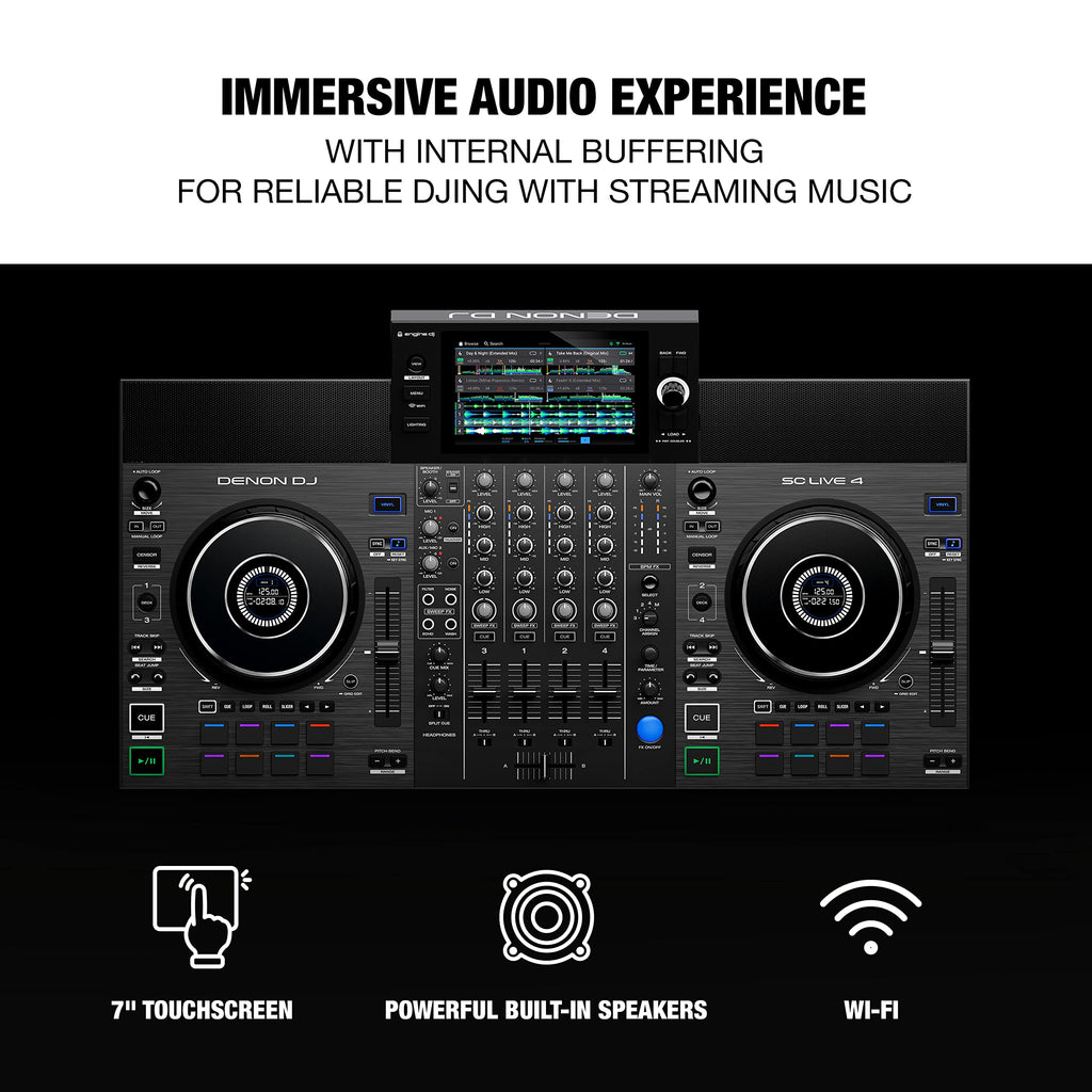 Denon DJ SC LIVE 4 Standalone DJ Controller with Wi-Fi Streaming + 2x Alto TS410 2000W 10" Active PA Speakers