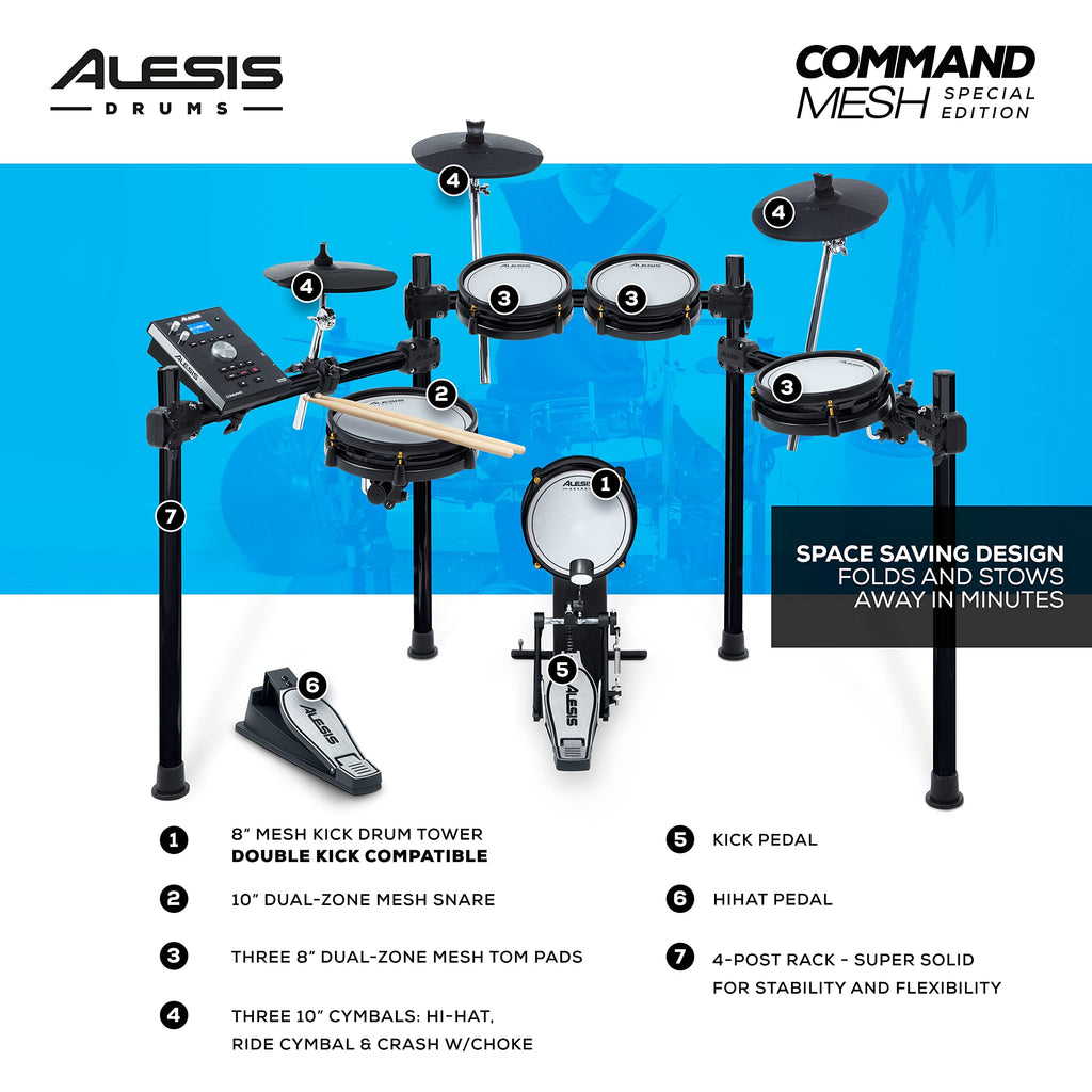 Alesis Command Mesh SE Electronic Drum Kit with Dual-Zone Mesh Pads, USB MIDI & 671 Sounds