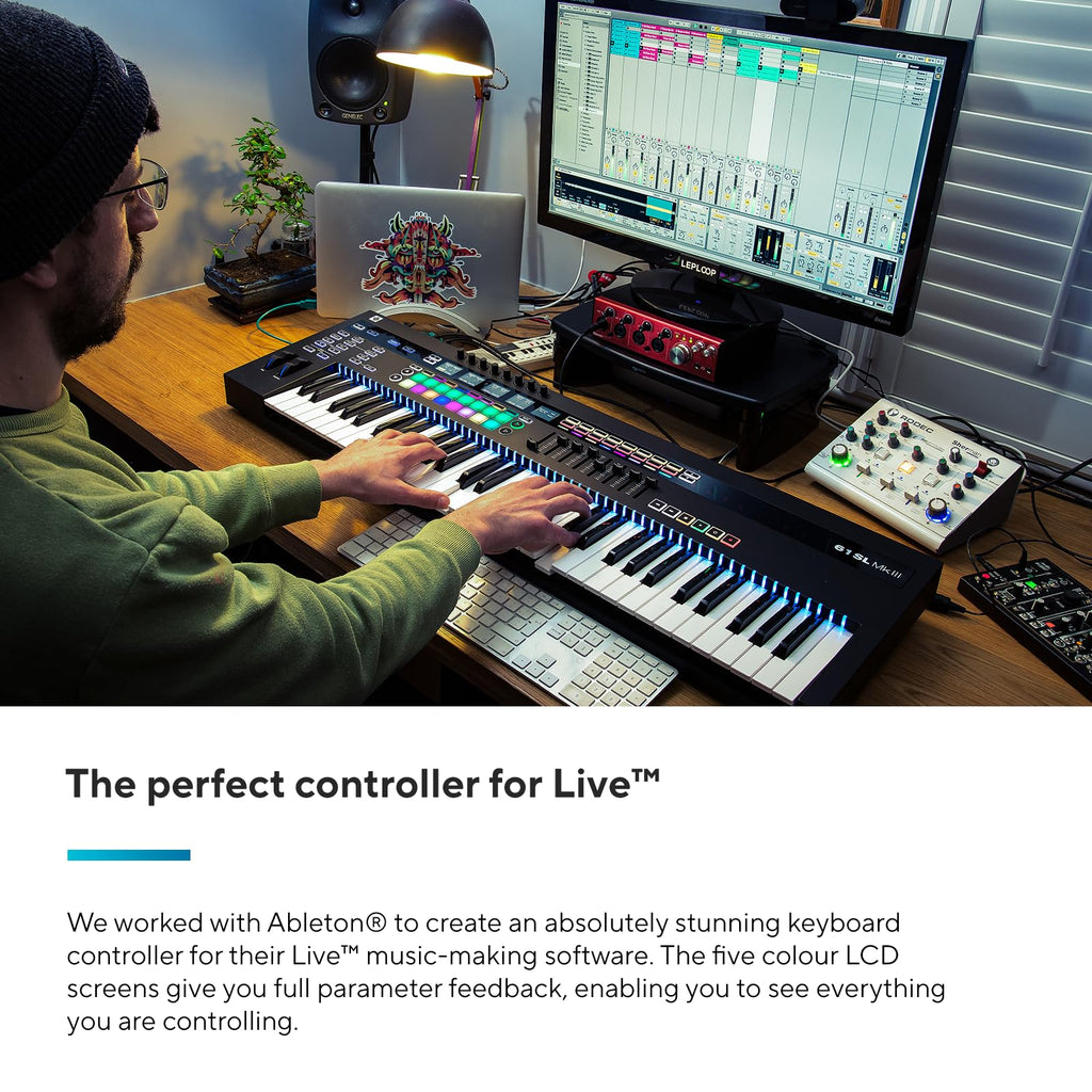 Novation 61SL MkIII 61-Key MIDI Controller Keyboard with Sequencer, DAW Integration and Semi-Weighted Keys – Black