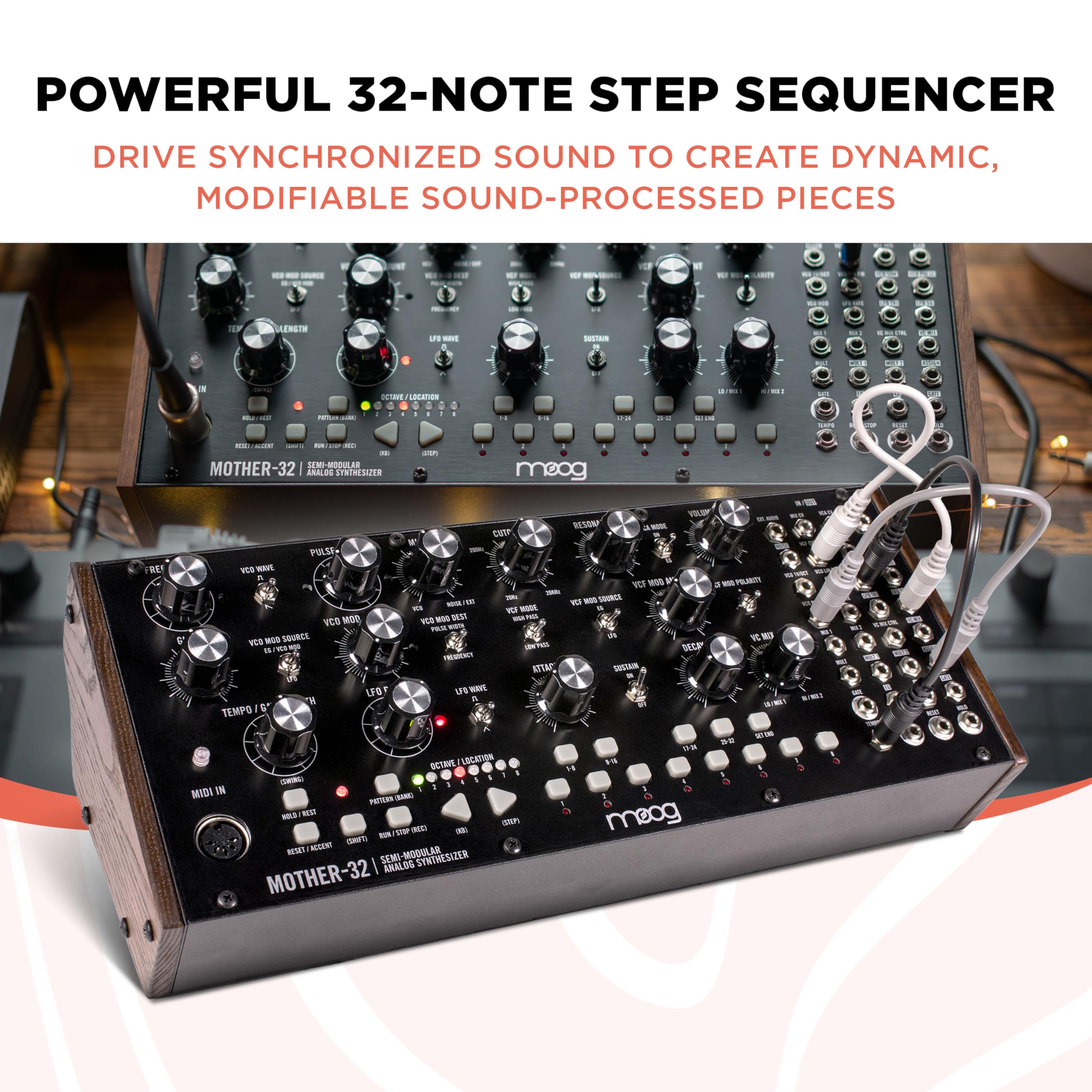 Moog Mother-32 Semi-Modular Analog Synthesizer with 32-Step Sequencer, Ladder Filter, MIDI In and Eurorack Compatibility – Black