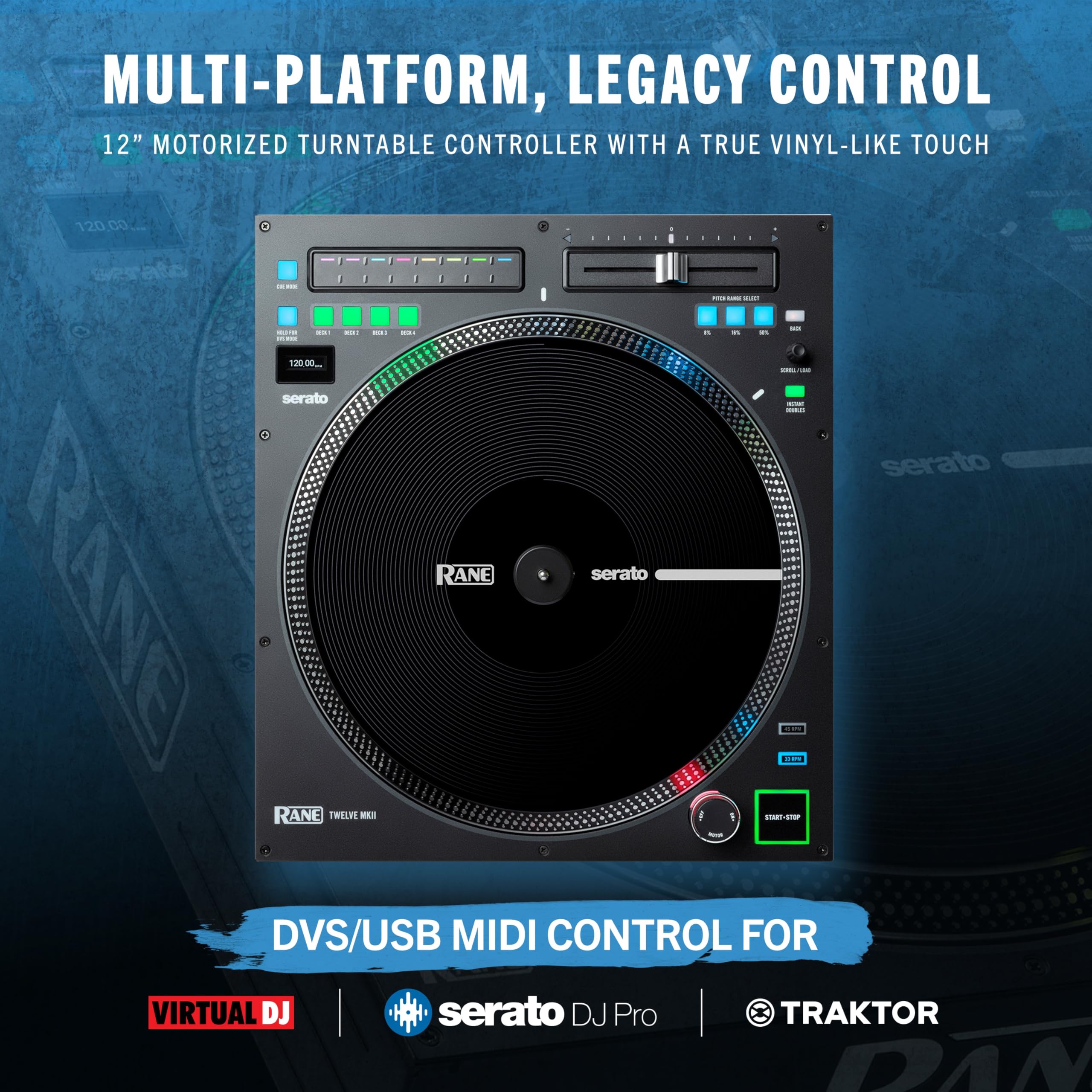 Rane TWELVE MKII 12-Inch Motorized DJ MIDI Controller Turntable with USB MIDI & DVS for Serato, Traktor, Virtual DJ