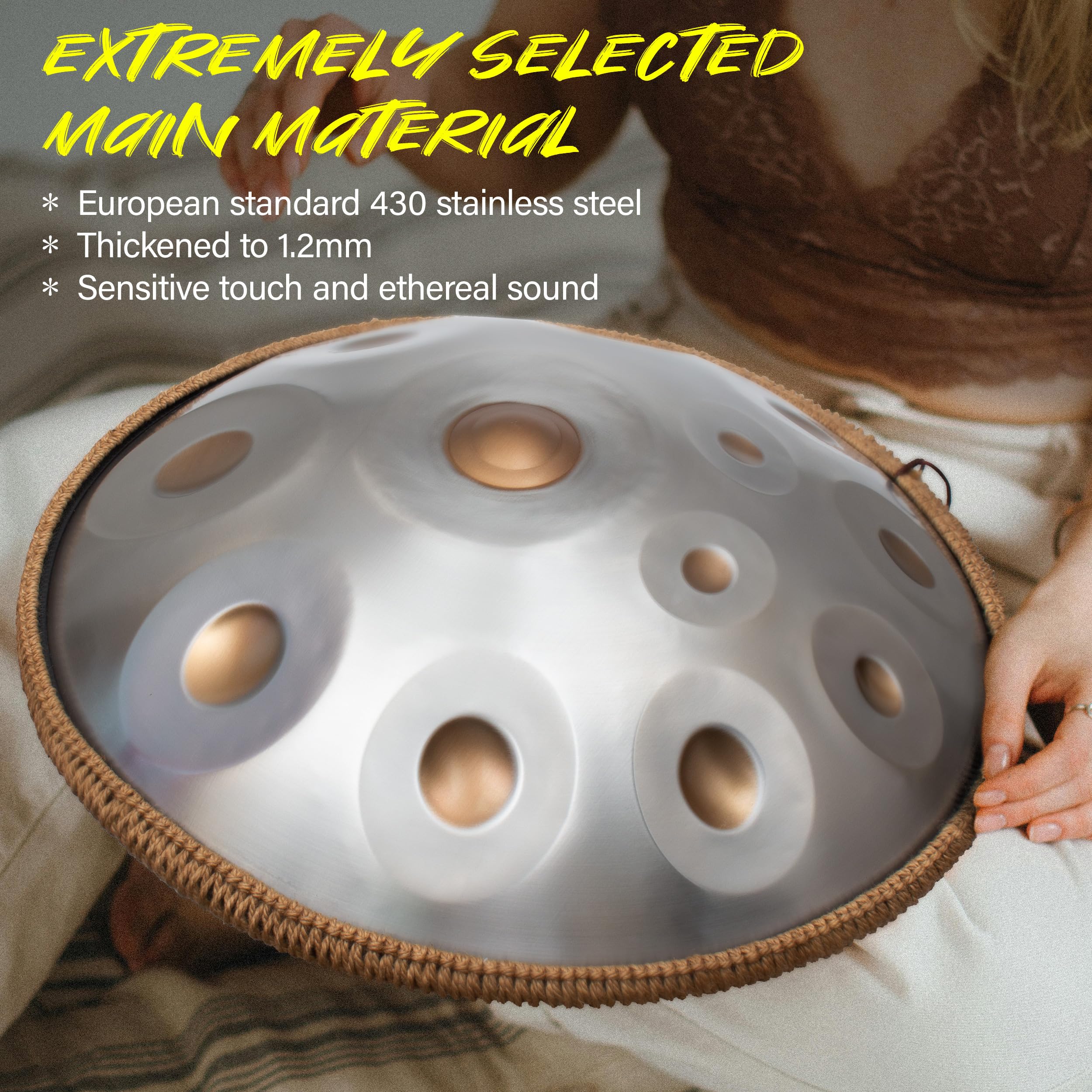 LOMUTY Steel Handpan Drum – 22 Inch, D Minor Kurd 440Hz, 10 Notes with Carry Bag, Stand & Accessories – Blue