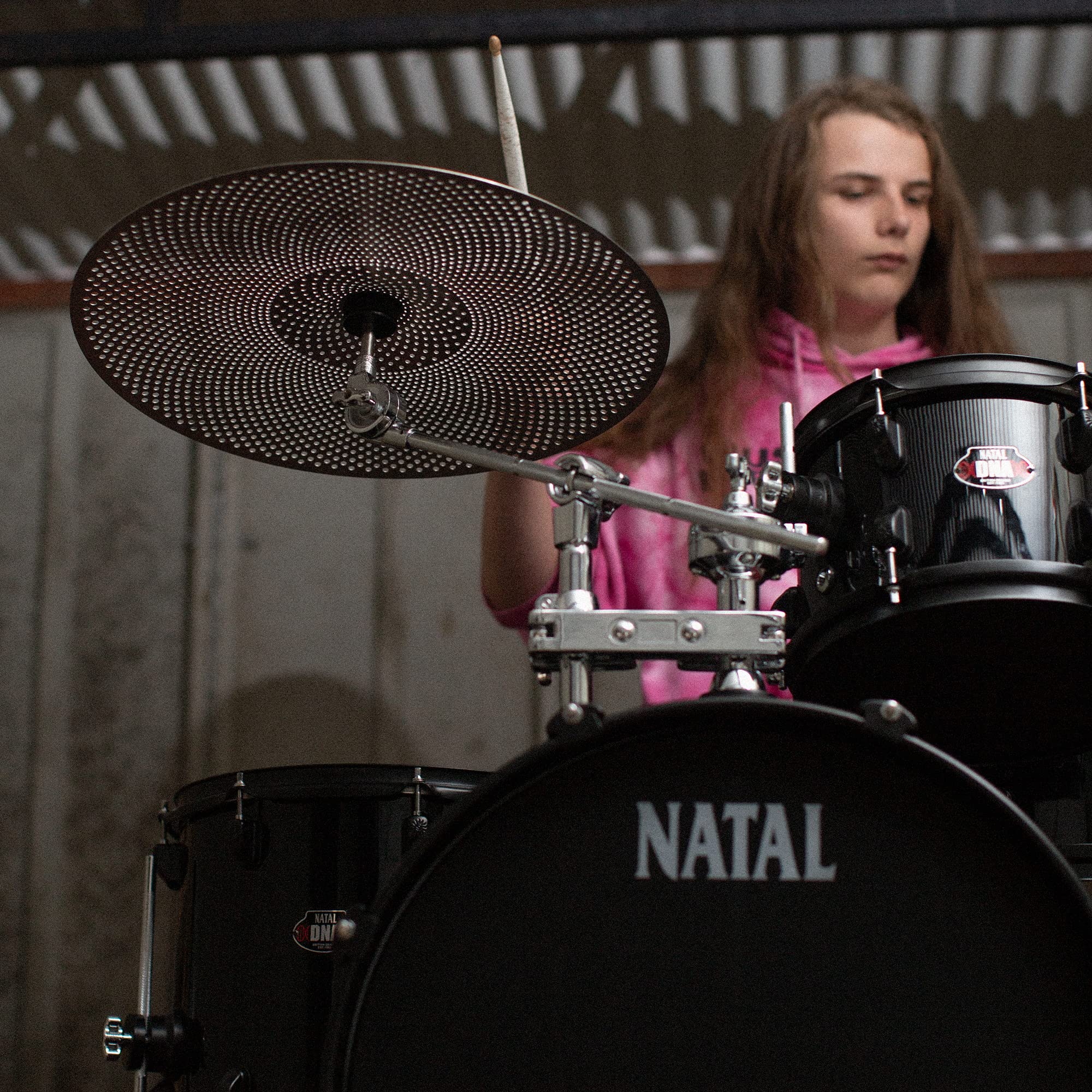 Natal DNA Stealth Compact Drum Kit with Mesh Heads, Low Volume Cymbals, Sticks & Stool – Black