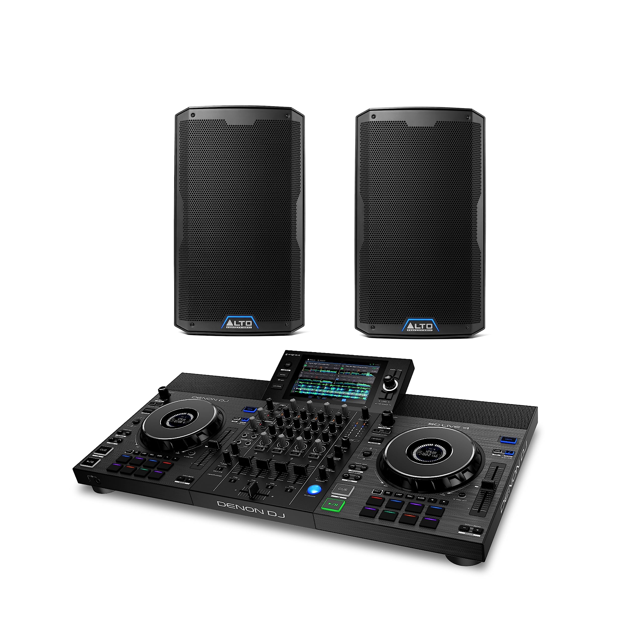 Denon DJ SC LIVE 4 Standalone DJ Controller with Wi-Fi Streaming + 2x Alto TS410 2000W 10" Active PA Speakers