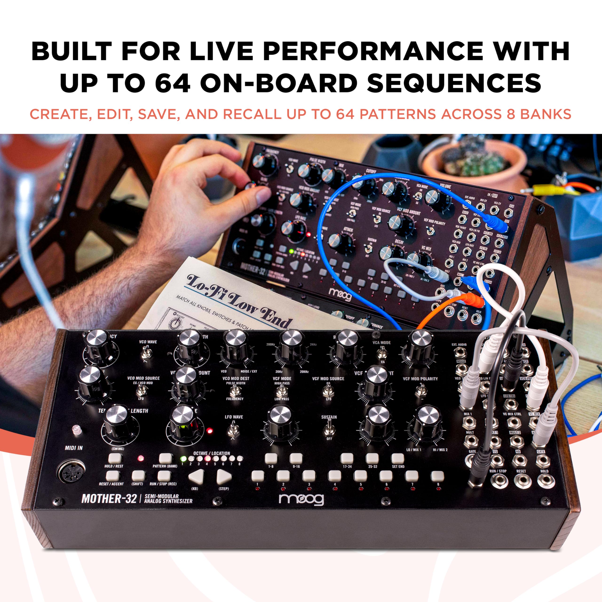 Moog Mother-32 Semi-Modular Analog Synthesizer with 32-Step Sequencer, Ladder Filter, MIDI In and Eurorack Compatibility – Black