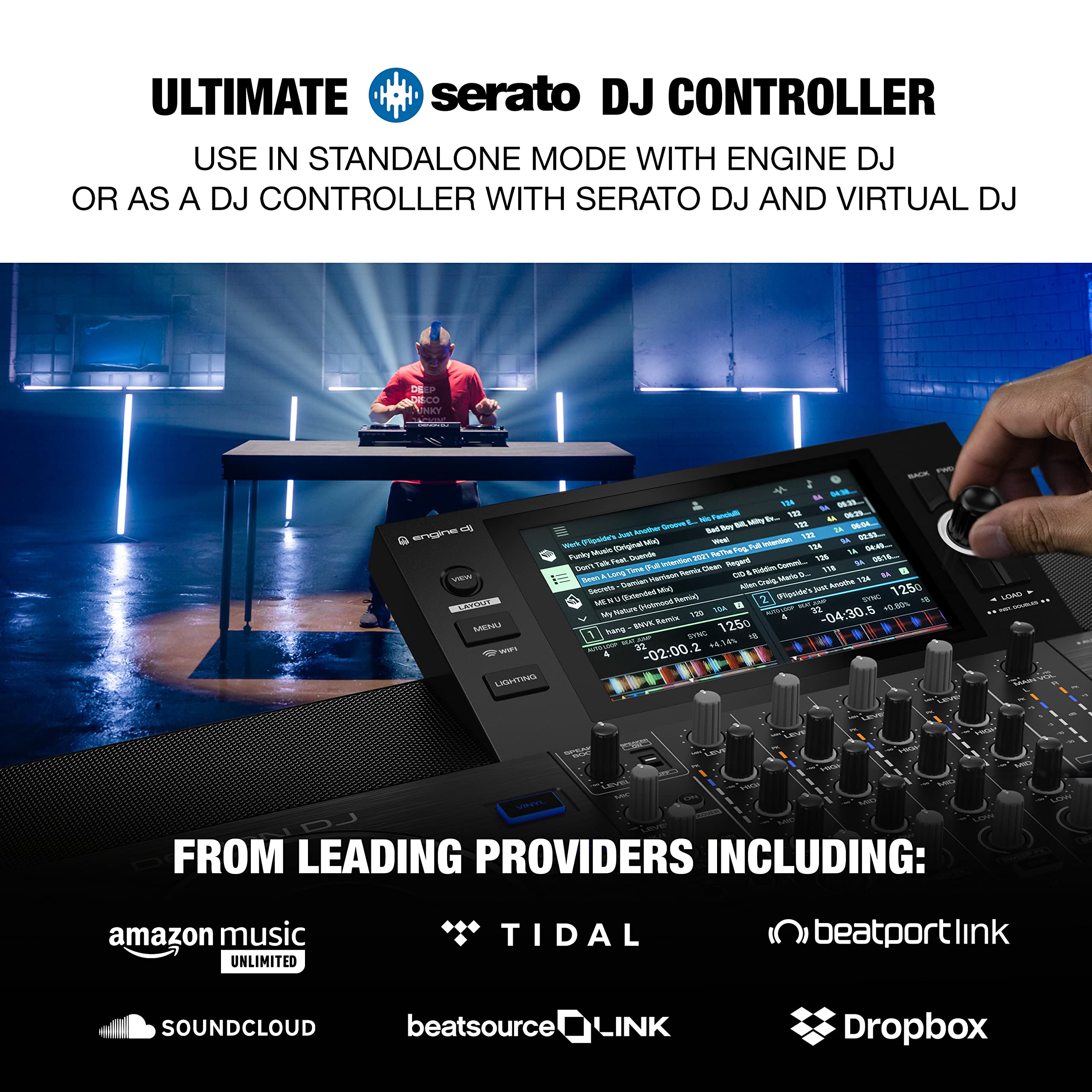 Denon DJ SC LIVE 4 Standalone DJ Controller with Wi-Fi Streaming + 2x Alto TS410 2000W 10" Active PA Speakers
